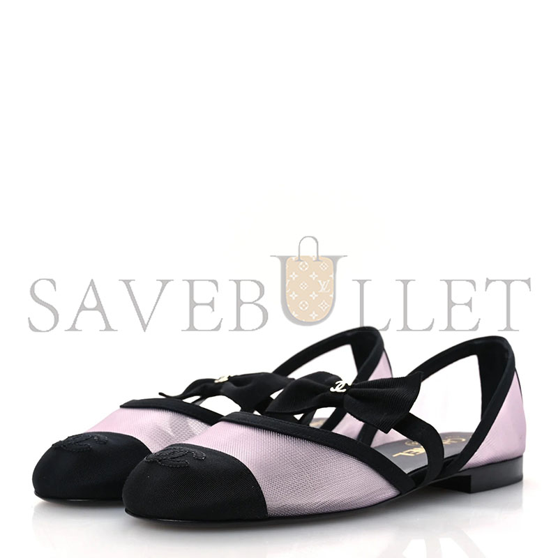 CHANEL MESH GROSGRAIN MARY JANES FLATS LIGHT PINK G46701